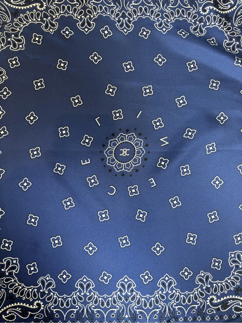 Celine Navy Bandana with White Paisley Print